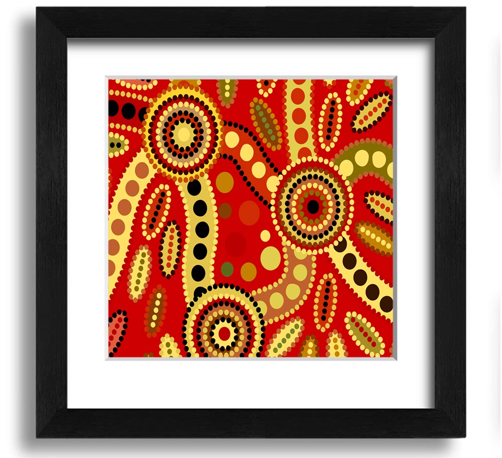 Aboriginal Red Tribal Square Framed Print showcasing vibrant red tribal designs in a stylish frame.